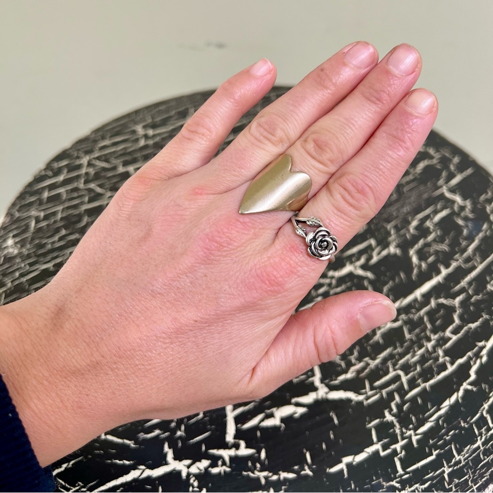 Gold Heart and Silver Rose Ring Set